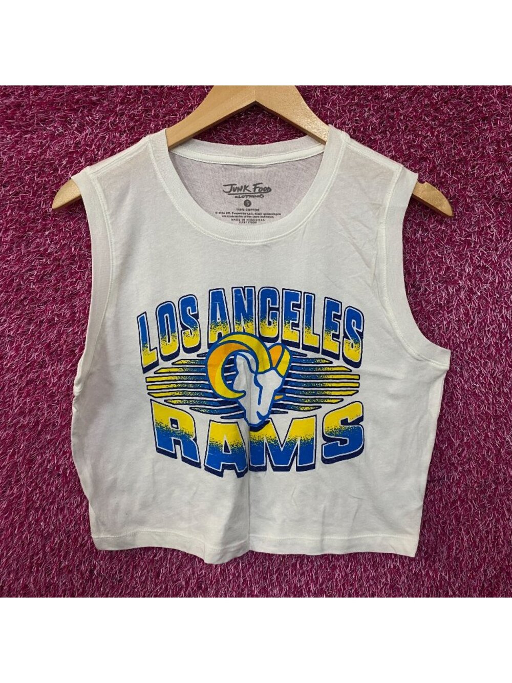 Junk Food Clothing Los Angeles Rams Football Cropped Sleeveless T-Shirt Smal